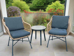 EX DISPLAY Margriet 2 x Chairs Natural with Round Side Table Set