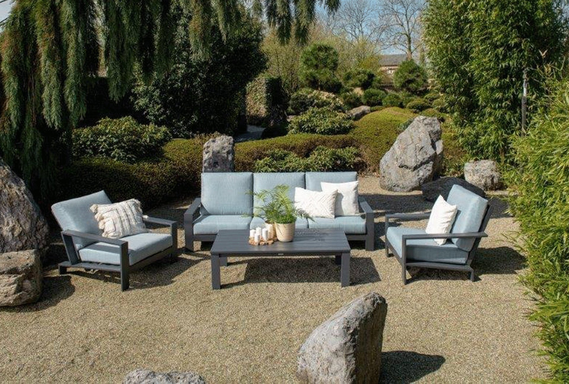 Lincoln Charcoal - 3 Seater Garden Sofa Suite with Coffee Table