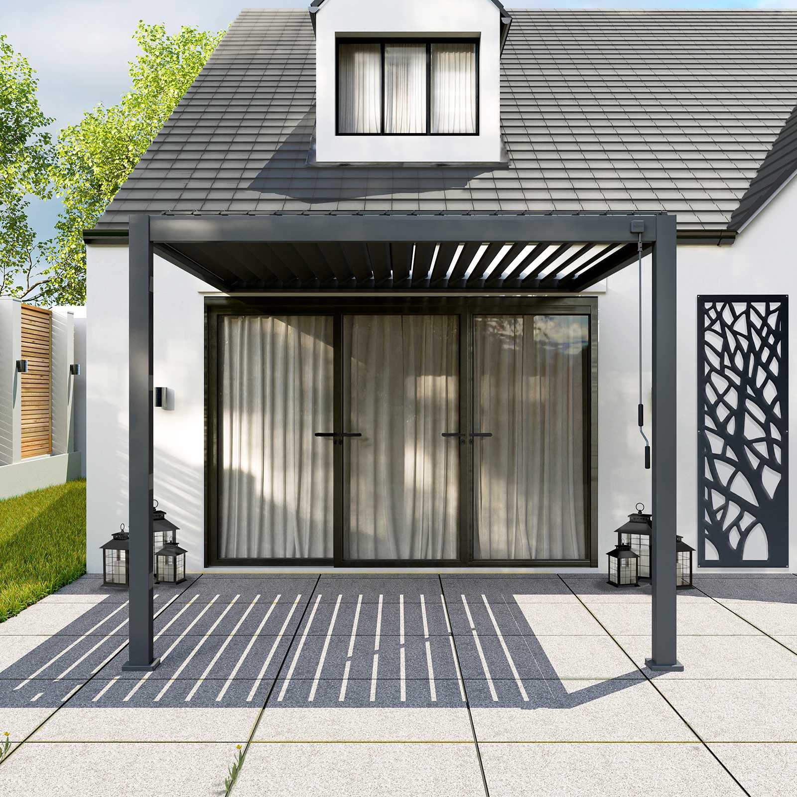 Tivoli 3m x 3m Grey Frame Wall Mounted Pergola