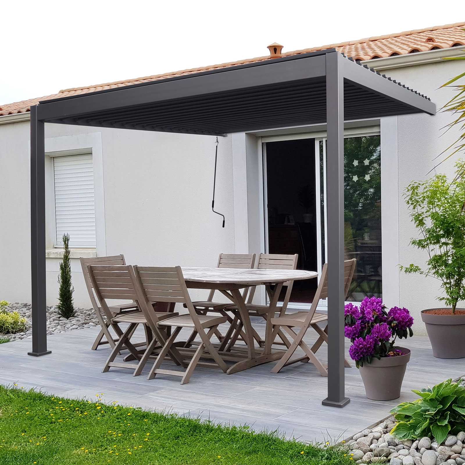 Tivoli 3.6m x 3m Grey Frame Wall Mounted Pergola