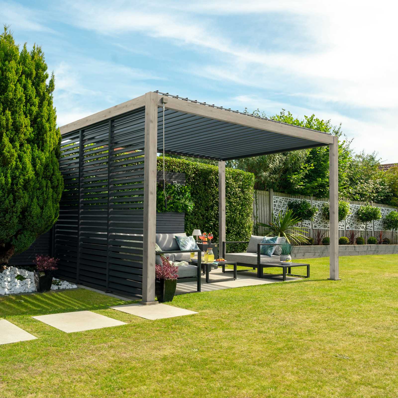 Tivoli 4m x 3.6m Wood Effect Free Standing Pergola