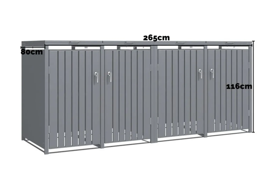 Quadruple Galvanized Steel Wheelie Bin Store Wood Effect