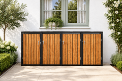 Quadruple Galvanized Steel Wheelie Bin Store Wood Effect