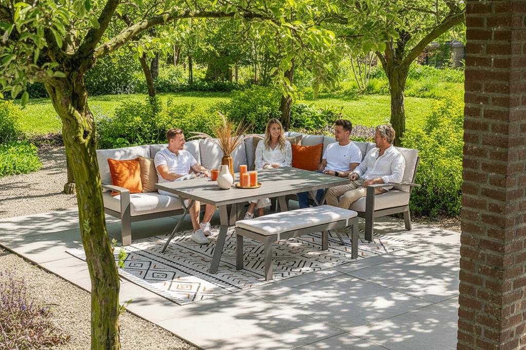 Rondo - Large Garden Lounge Corner Sofa Group with Bench and Dining Table