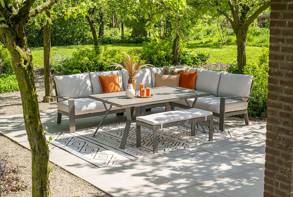 Rondo - Large Garden Lounge Corner Sofa Group with Bench and Dining Table