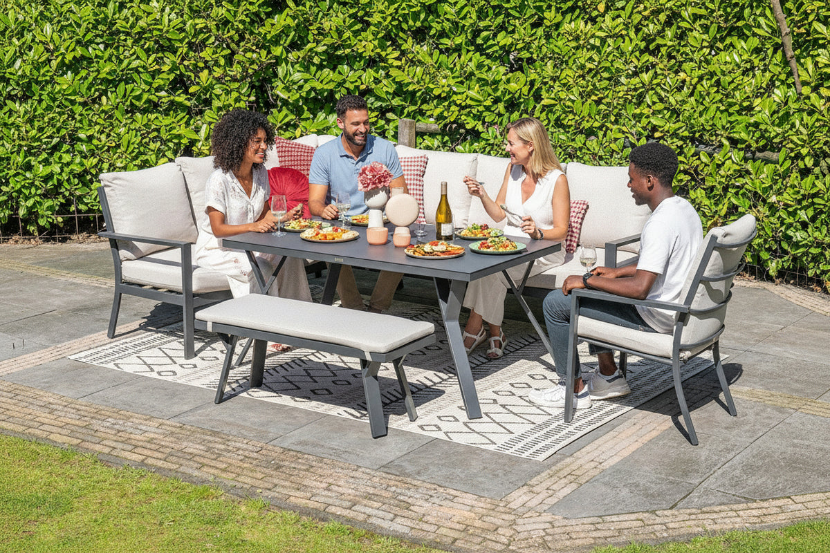 Sergio Outdoor Lounge Dining Corner Sofa with Table & Bench