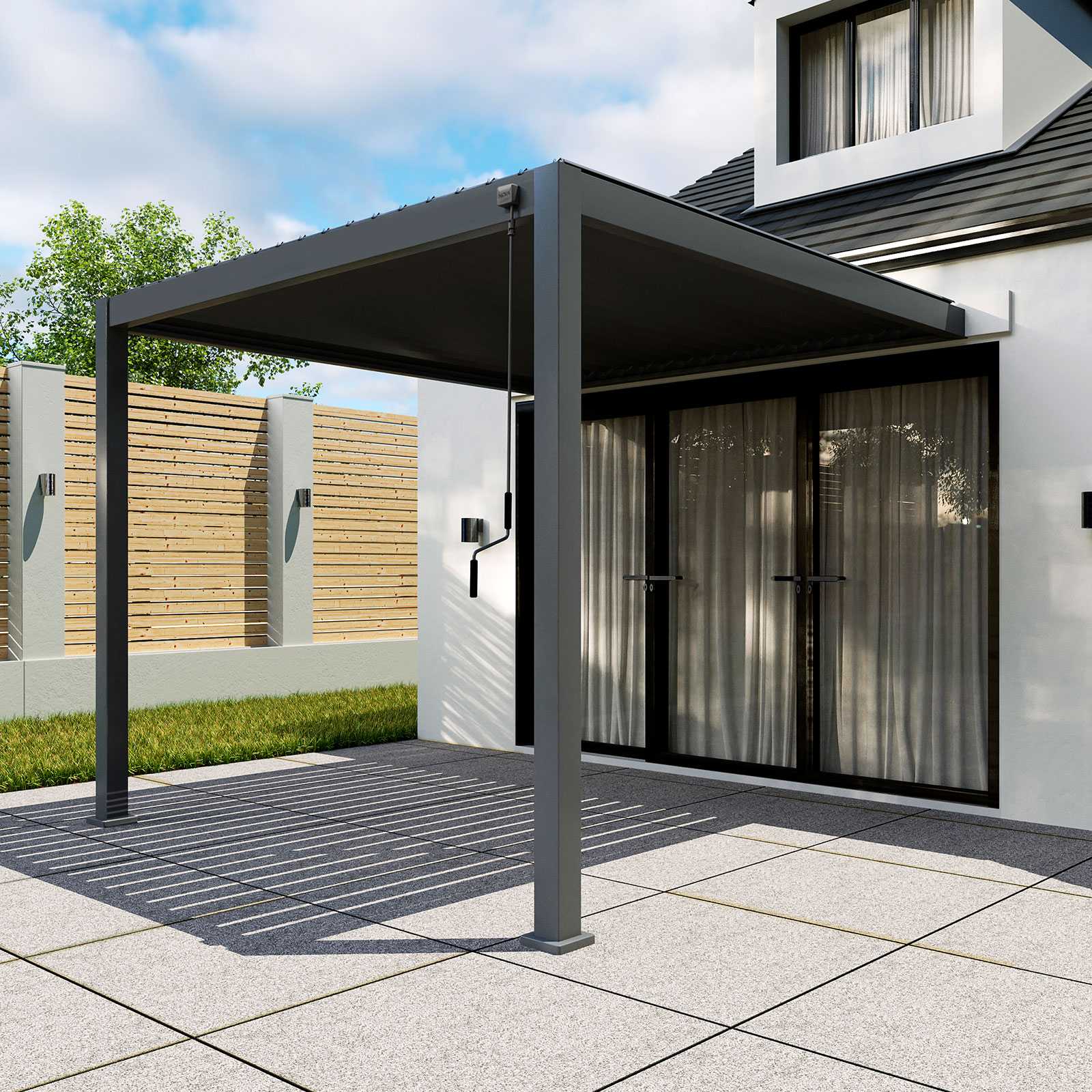 Tivoli 3m x 3m Grey Frame Wall Mounted Pergola