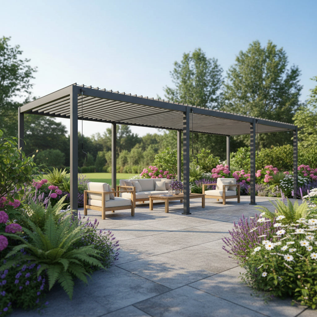 Tivoli 9m x 3m Grey Frame Free Standing Pergola