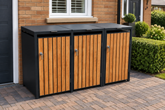 Triple Galvanized Steel Wheelie Bin Store Wood Effect