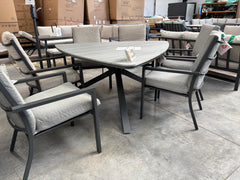 Edison Grey - Six Seater Triangular Dining Suite with Sergio Chairs - Light Grey Cushions