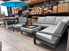Ex Display Lincoln Charcoal - Corner Garden Sofa Group with Ottoman and Recliner Chair